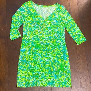 Lilly Pulitzer Green and Blue Leaf Print cotton dress Sz M